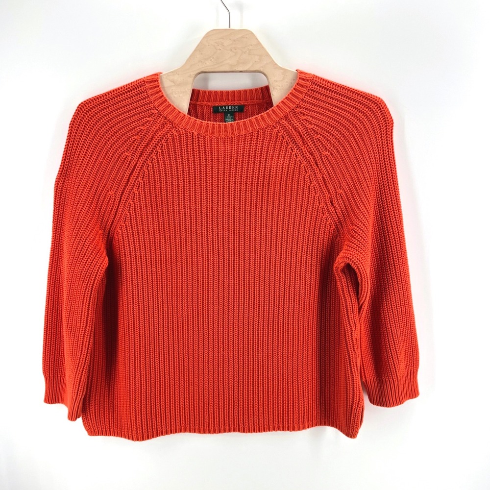 Lauren Ralph Lauren Shaker Knit Sweater 3X 100% Cotton Orange Plus Size Preppy